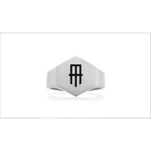 NEW MISSION ATELIER men's wingtip hexagon signet ring in silver